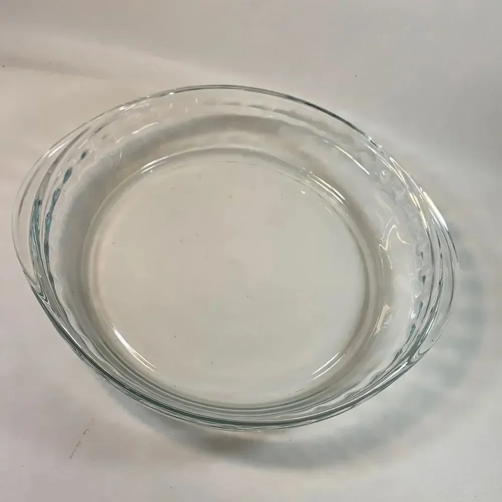 9 1/2 Inches Glass Pie Plate Fluted 2 Handles Mexico Heavy Durable Baking Home